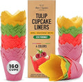 Tulip Cupcake Liners, Muffin Liners for Baking by Baker’s Signature – 160pcs of Parchment Paper Cups Cupcake Wrappers – Perfect Size, Sturdy, Greaseproof & Easy to Use – Colorful