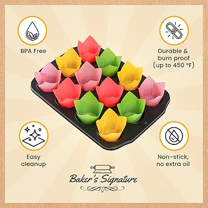 Tulip Cupcake Liners, Muffin Liners for Baking by Baker’s Signature – 160pcs of Parchment Paper Cups Cupcake Wrappers – Perfect Size, Sturdy, Greaseproof & Easy to Use – Colorful