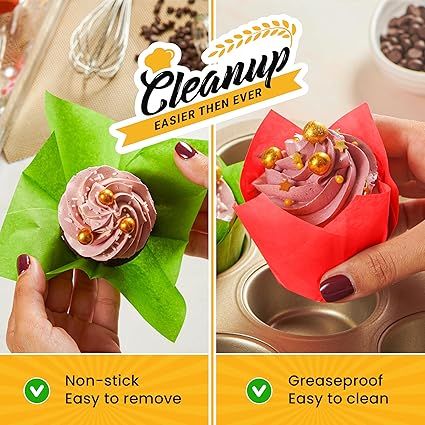 Tulip Cupcake Liners, Muffin Liners for Baking by Baker’s Signature – 160pcs of Parchment Paper Cups Cupcake Wrappers – Perfect Size, Sturdy, Greaseproof & Easy to Use – Colorful