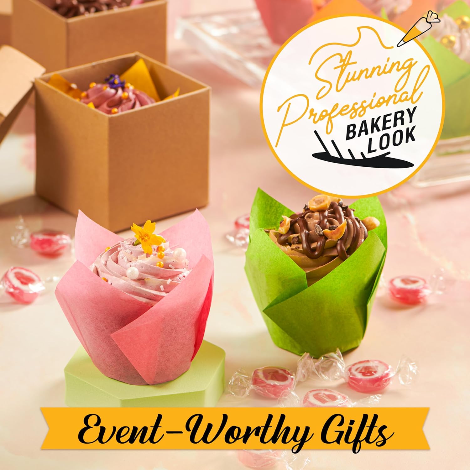 Tulip Cupcake Liners, Muffin Liners for Baking by Baker’s Signature – 160pcs of Parchment Paper Cups Cupcake Wrappers – Perfect Size, Sturdy, Greaseproof & Easy to Use – Colorful