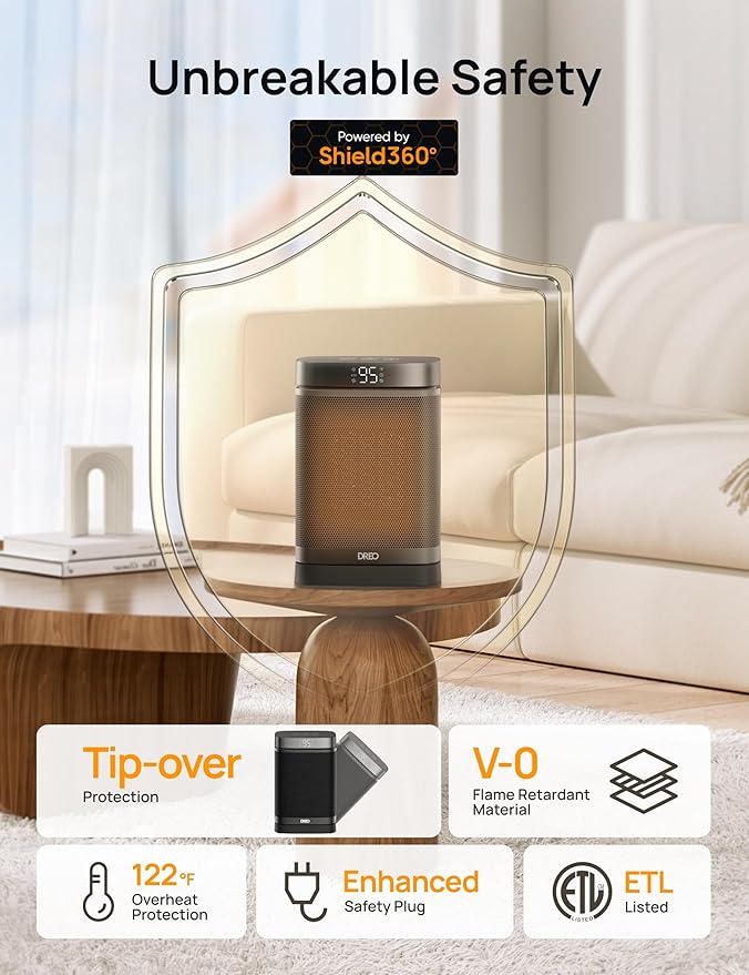 Space Heater, Portable Electric Heaters for Indoor Use with Thermostat and Remote