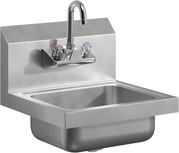 DuraSteel Commercial Hand Sink Faucet - 4 Inch Center Wall Mount Handwash Sink Faucet with 3-1/2" Gooseneck Spout - CEC Certified Saving Water Faucet - Dual Swing