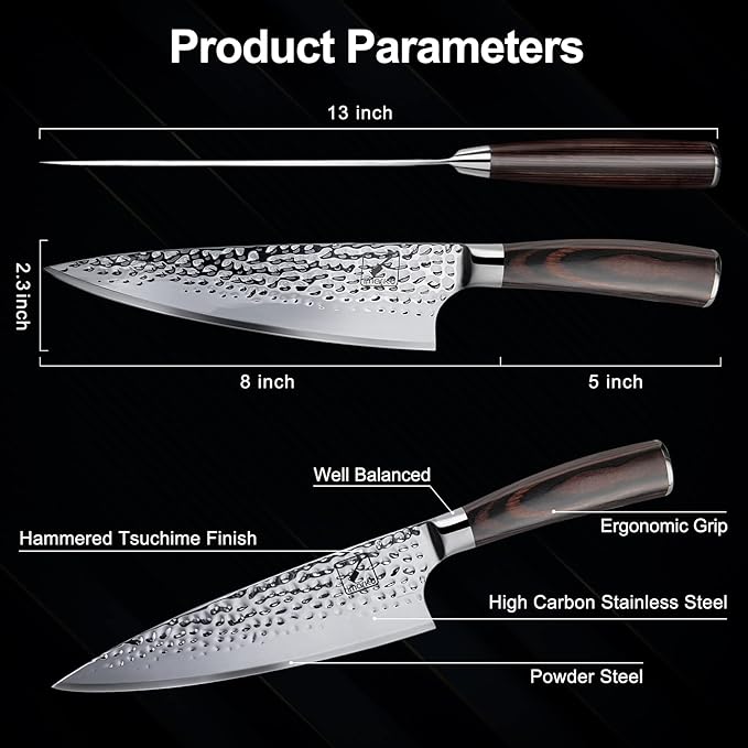 imarku Damascus Chef Knife, 8 Inch Kitchen Knife Ultra Sharp