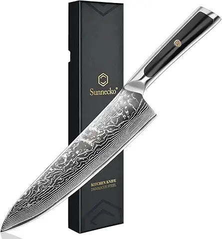 Sunnecko Chef Knife 8 Inch, Damascus Kitchen Knife Japanese Chefs Knife Vg10 High Carbon Stainless Steel