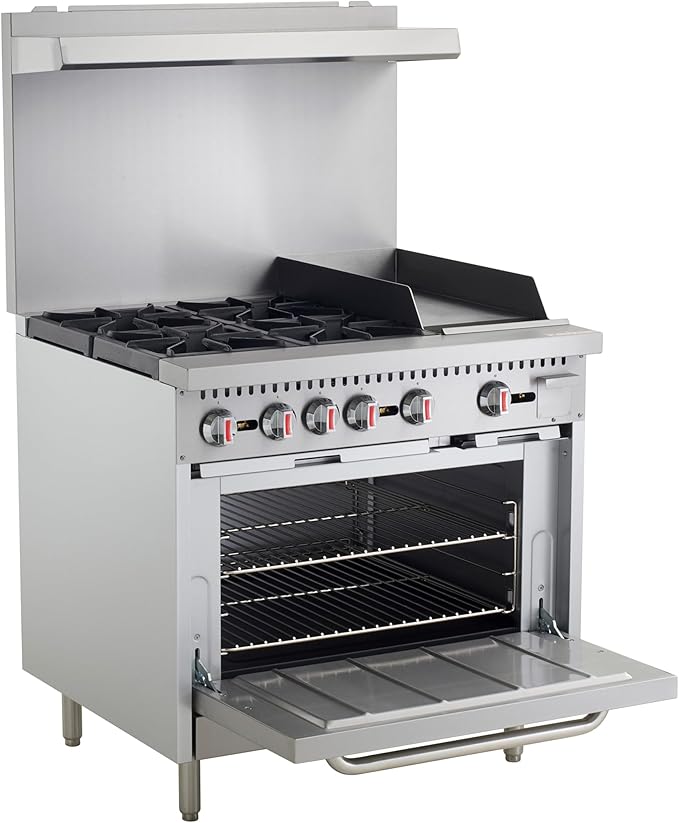 Commercial Gas Range, 60" Wide with 36" Griddle, 4 Burners, and 2 Standard Ovens, Natural Gas (29Y-171-NAT)