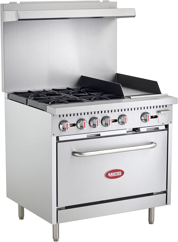 Commercial Gas Range, 60" Wide with 36" Griddle, 4 Burners, and 2 Standard Ovens, Natural Gas (29Y-171-NAT)