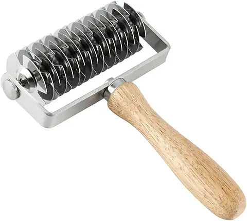 Hosmide Kitchen Baking Dough Cookie Pie Pizza Pastry Lattice Roller Cutter Baking Tool - Stainless Steel - Wood handle