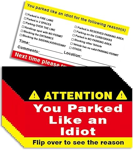 Bad Parking Cards, 50Pcs You Parked Like An Idiot Cards, 3.5"x2" Learn to Park Cards with Multi Reasons for Bad Parking, Funny Car Accessories...