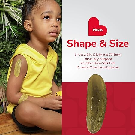 BioSwiss Bandages, Pickle Shaped Self Adhesive Bandage, Latex Free Sterile Wound Care, Fun First Aid Kit Supplies for Kids, 24 Count