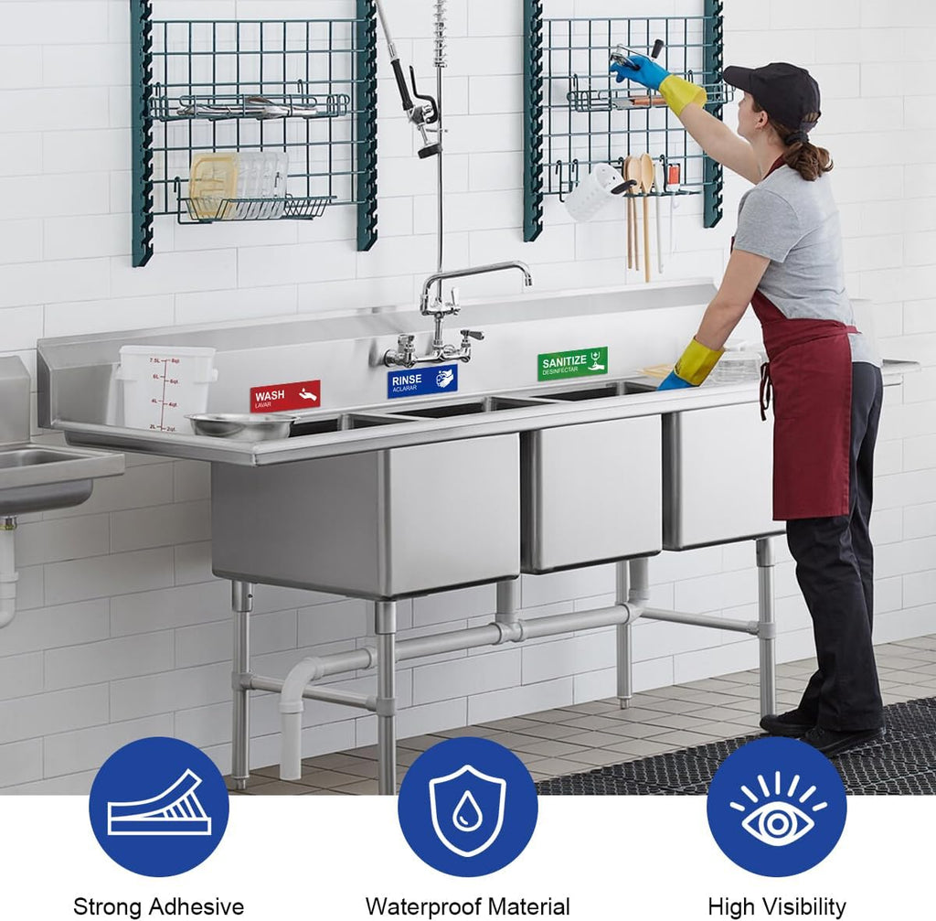 agicfour Wash Rinse Sanitize Sink Labels
