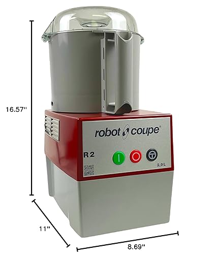 Robot Coupe R2B Food Processor Cutter/Mixer, 3-Quart Batch Bowl, Polycarbonate, 1 HP, 120v, Gray, Red, and Clear