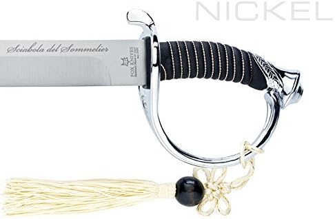 Fox Knives Maniago Italy Sciabola del Sommelier Saber Champagne Sabre, Stainless Steel Blade, Nickel Finish, Wooden Display Box - Wine Knife Bottle Opener