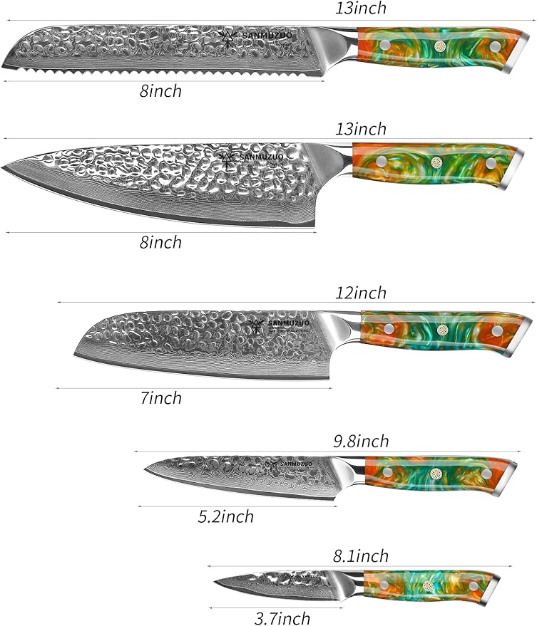 Kitchen Cooking Knife Set - 5 Pieces Chef Knives- Forged Damascus Steel & Resin Handle - Yao Seriesascus Steel & Resin Handle - Xuan Series (Sapphire Blue)