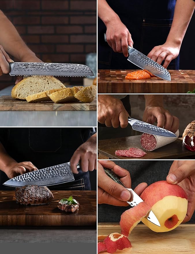 Kitchen Cooking Knife Set - 5 Pieces Chef Knives- Forged Damascus Steel & Resin Handle - Yao Seriesascus Steel & Resin Handle - Xuan Series (Sapphire Blue)