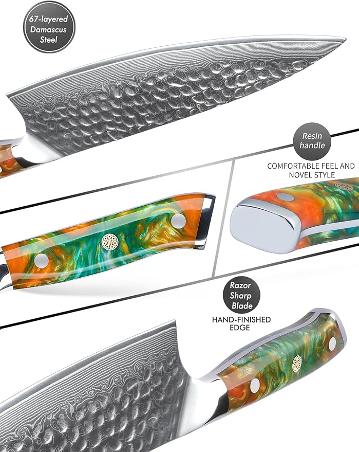 Kitchen Cooking Knife Set - 5 Pieces Chef Knives- Forged Damascus Steel & Resin Handle - Yao Seriesascus Steel & Resin Handle - Xuan Series (Sapphire Blue)