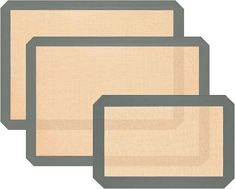 3-Pack Non-Stick Silicone Baking Mats - Reusable, High-Temperature Resistant Silicone Mats for Baking Cookies and Macarons - Silicone Baking Sheet(Gray)