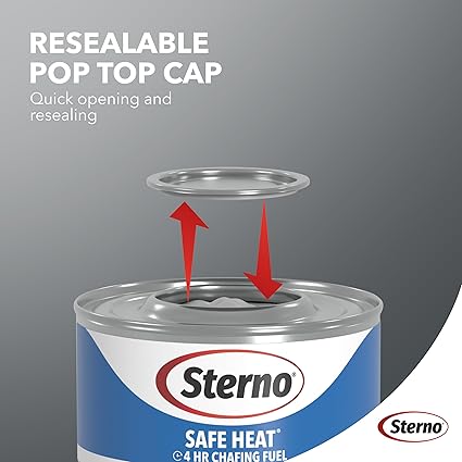 Sterno Fuel Cans - 4-Hour Burn, Chafing Dish Fuel Can Burners for Food Warmer, Resealable Chafer Fuel Canned Heat, Safe Heat - 7.26 Oz Each