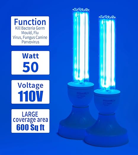 BAIMNOCM 50 Watt UV Light, UVC Germicidal Lamp with E26 Base and Remote Control, Home Disinfection Device UV Light Bulb for Basement/Bedroom/Kitchen, 2x25W Ultraviolet Light Lamp