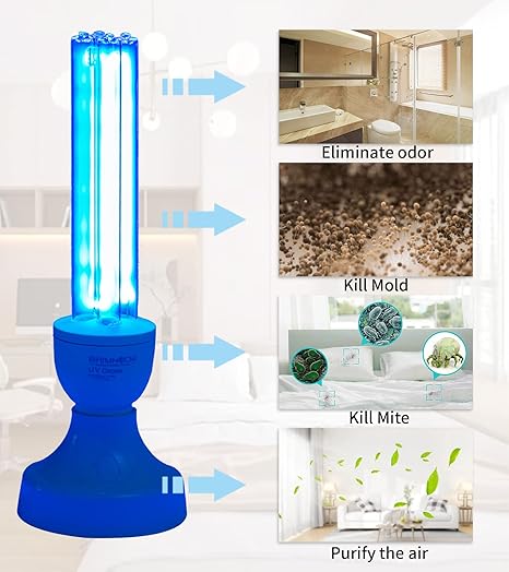 BAIMNOCM 50 Watt UV Light, UVC Germicidal Lamp with E26 Base and Remote Control, Home Disinfection Device UV Light Bulb for Basement/Bedroom/Kitchen, 2x25W Ultraviolet Light Lamp