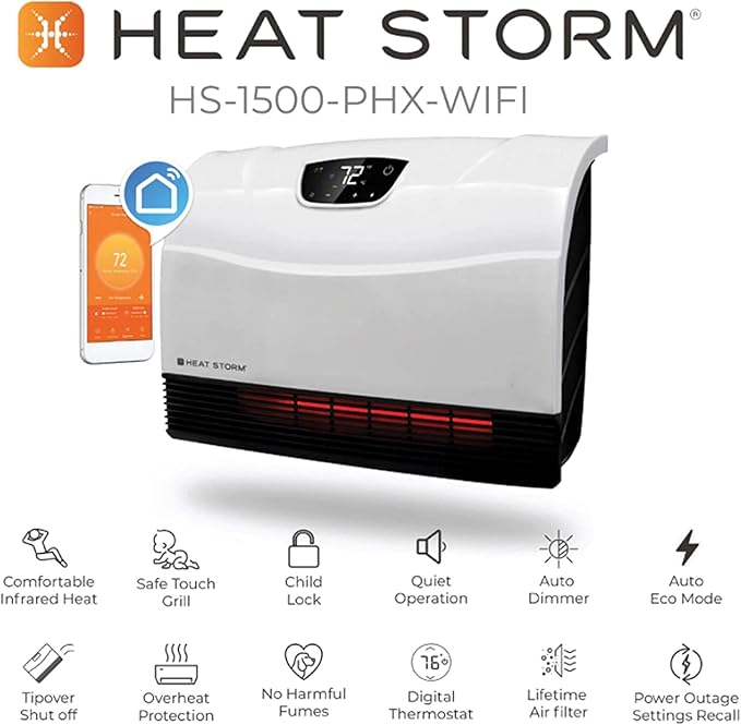 Dreo Smart Wall Heater, Electric Space Heater for Bedroom 1500W, 120° Vertical Oscillation, Adjustable Thermostat, Remote Control, 24H Timer, Easy-Mount Heater for Indoor Use, Works with Alexa, WH719S